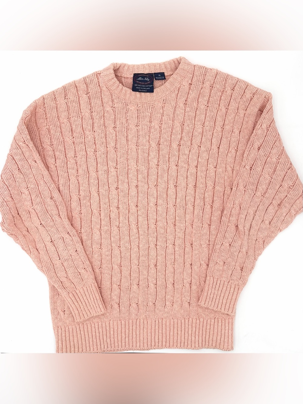 Vintage Allen Solly Linen Cotton Blend Dusty Pink Cable Knit Crewneck Sweater XL